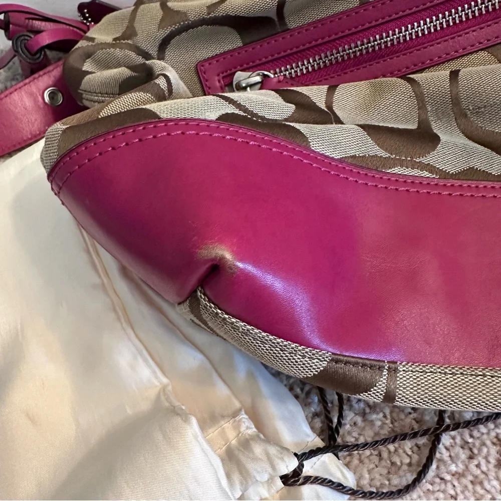 Coach tan and pink shoulder style bag with matching wallet wristlet